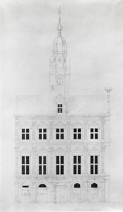 42469 Afbeelding van de voorgevel van het Stadhuis (Stadhuisbrug) te Utrecht.